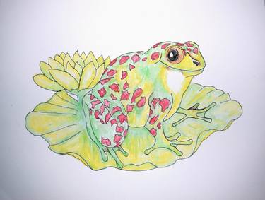 375x283 Frog On Lotus Leaf Painting - Lotus Leaf Drawing