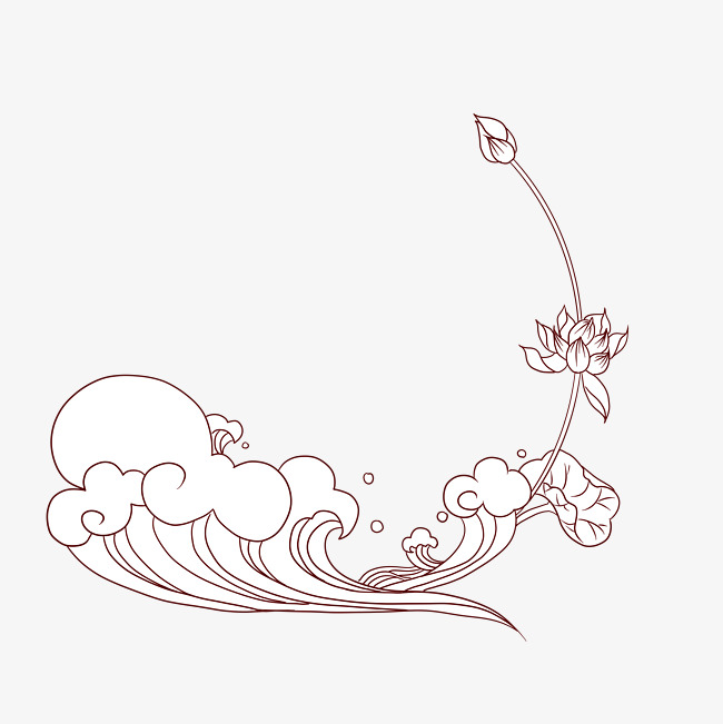 650x651 Line Drawing Water Wave Lotus Border Image - Lotus Line Drawing