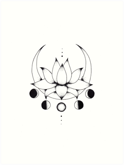 413x549 Sailor Moon Inspired Lotus Flower Crescent Moon Line Art Art - Lotus Line Drawing