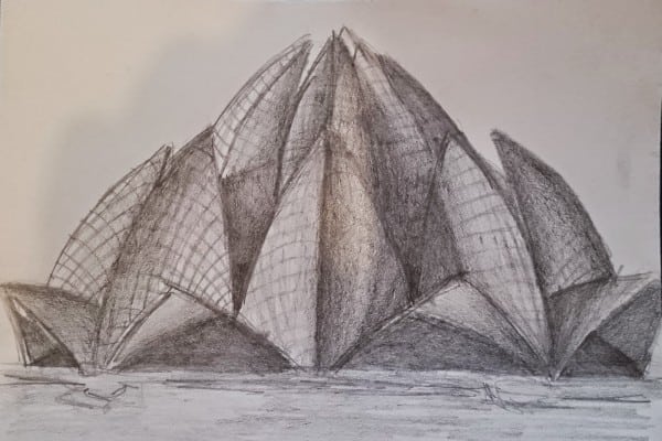 600x400 Lotus Temple Drawing - Lotus Temple Drawing
