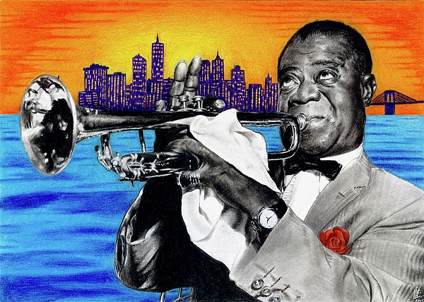 600x428 Louis Armstrong Realistic Coloured Pencil Charcoal Portrait - Louis Armstrong Drawing