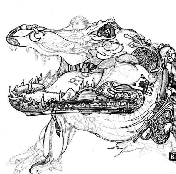 600x592 don stewart wetland alligator drawing step - Louisiana Drawing