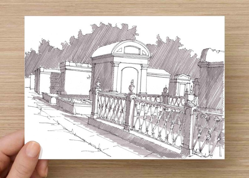 794x567 lafayette cemetery in new orleans louisiana ink drawing etsy - Louisiana Drawing