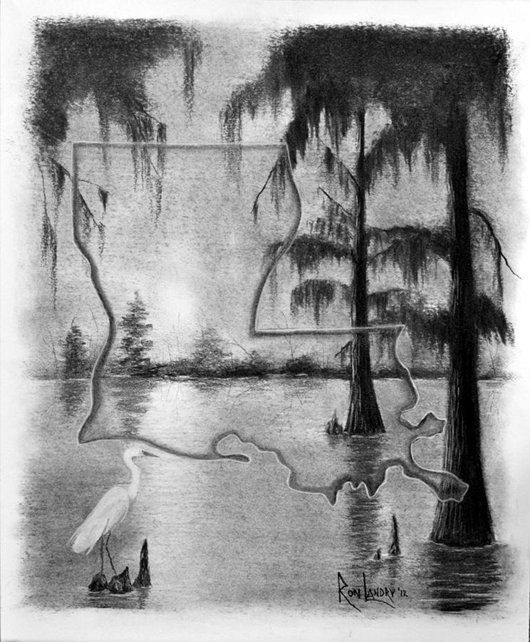 744x900 louisiana sunrise in the atchafalaya basin drawing - Louisiana Drawing