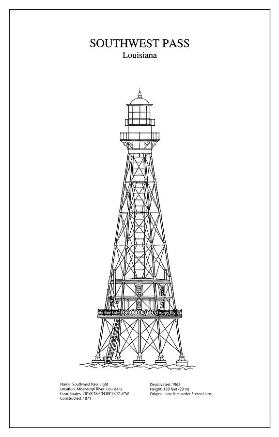 576x900 southwest pass lighthouse - Louisiana Drawing