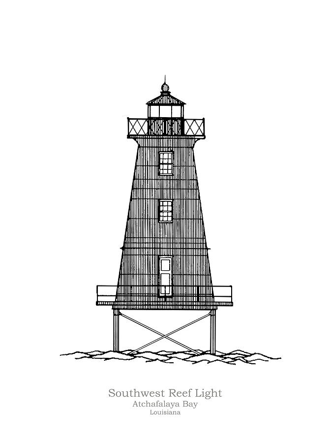 675x900 Southwest Reef Lighthouse - Louisiana Drawing