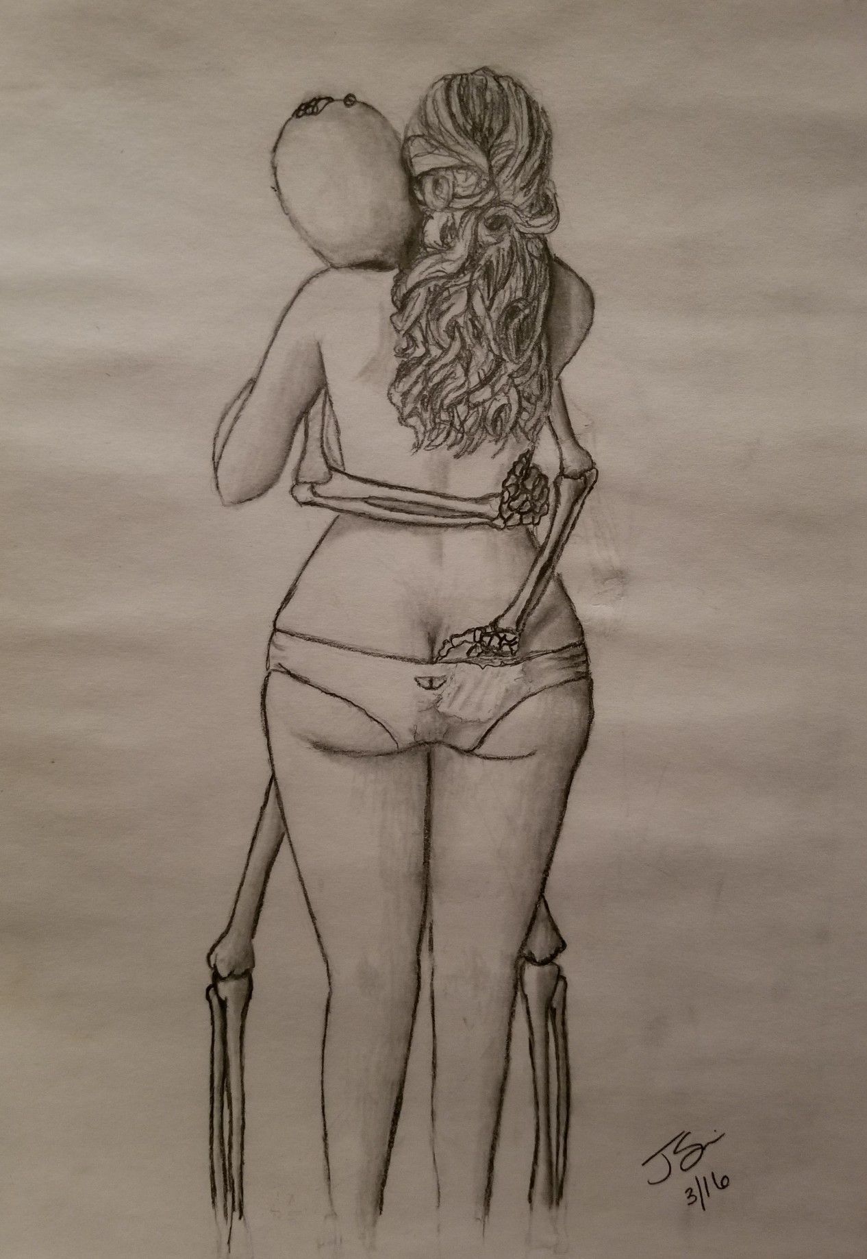 1266x1837 Hug Graphite Drawing Skeleton Bones Big Butt Booty Love Art - Love Art Drawing
