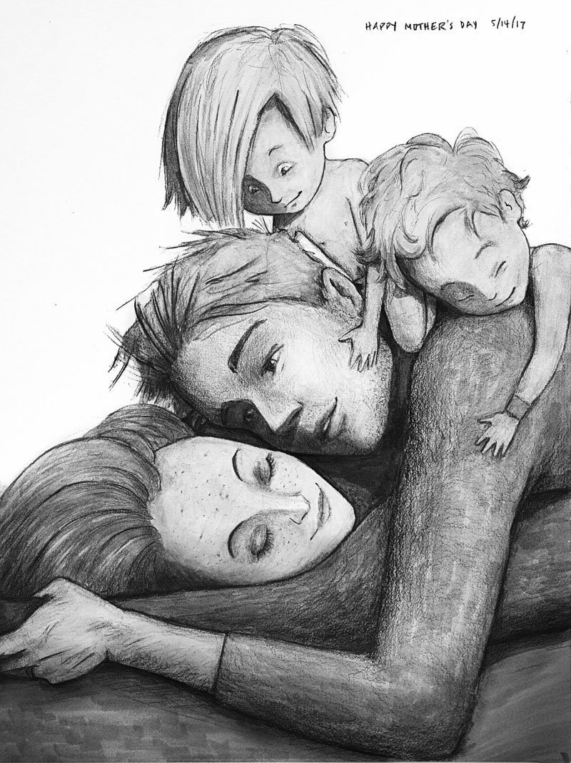 800x1070 Husband's Sketches Of Wife And Kids Are Full Of Love And Raw - Love Art Drawing