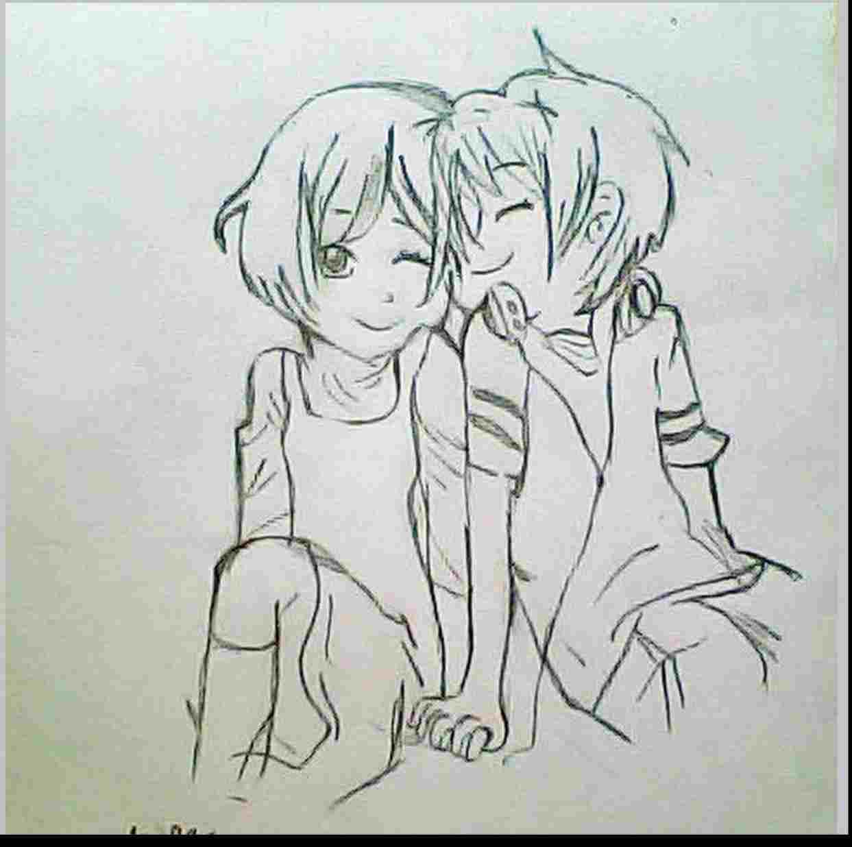 1243x1236 Pencil Drawings Of Anime Couples In Love - Love Art Drawing
