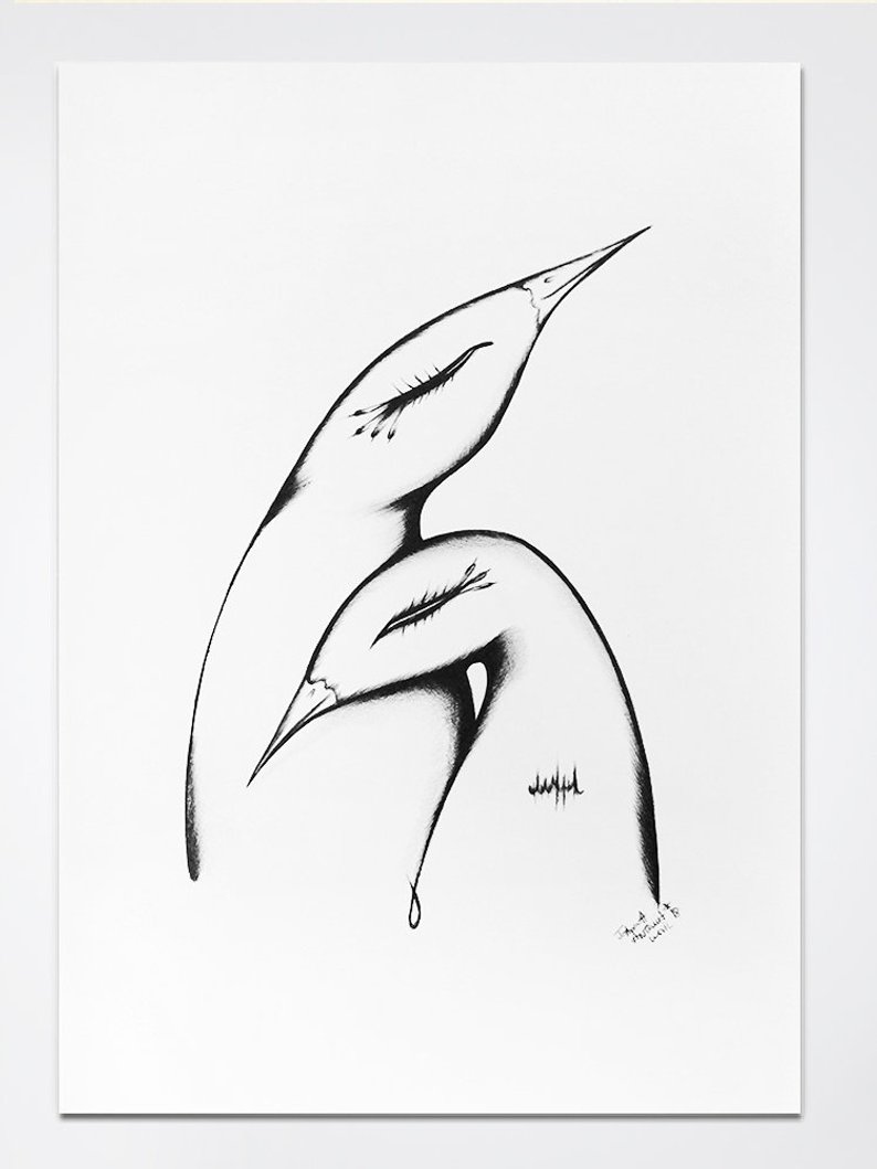 794x1059 love birds art print bird ink print birds drawing black and etsy - Love Birds Drawing