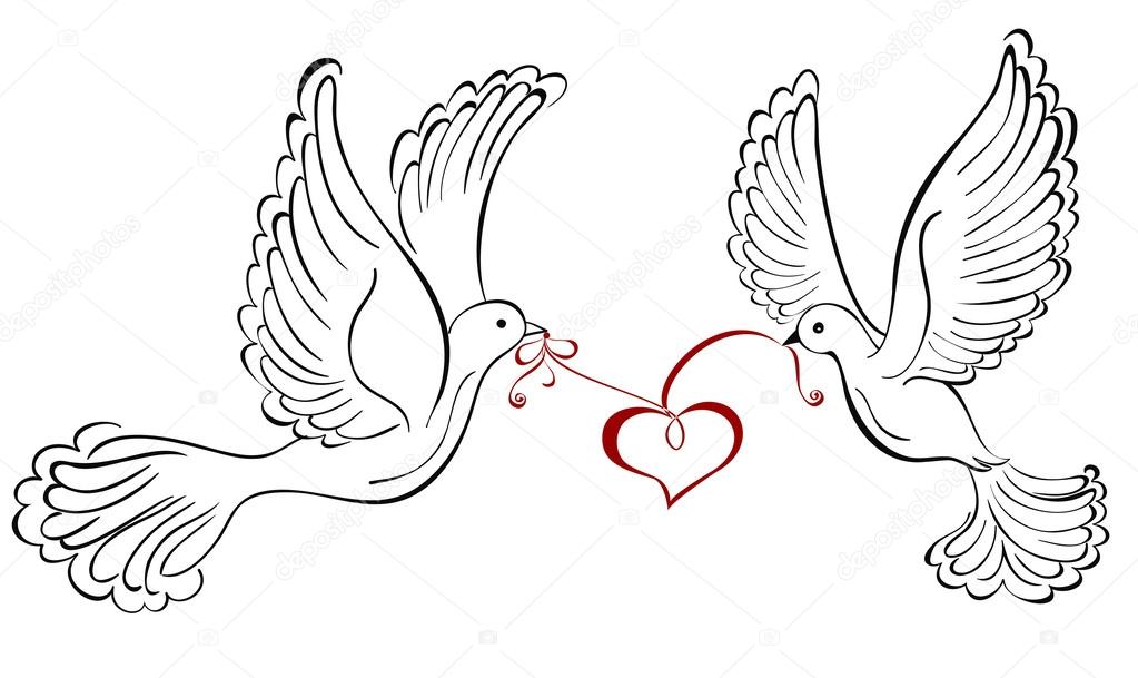 1023x609 Bird Drawing Heart For Free Download - Love Birds Drawing Images