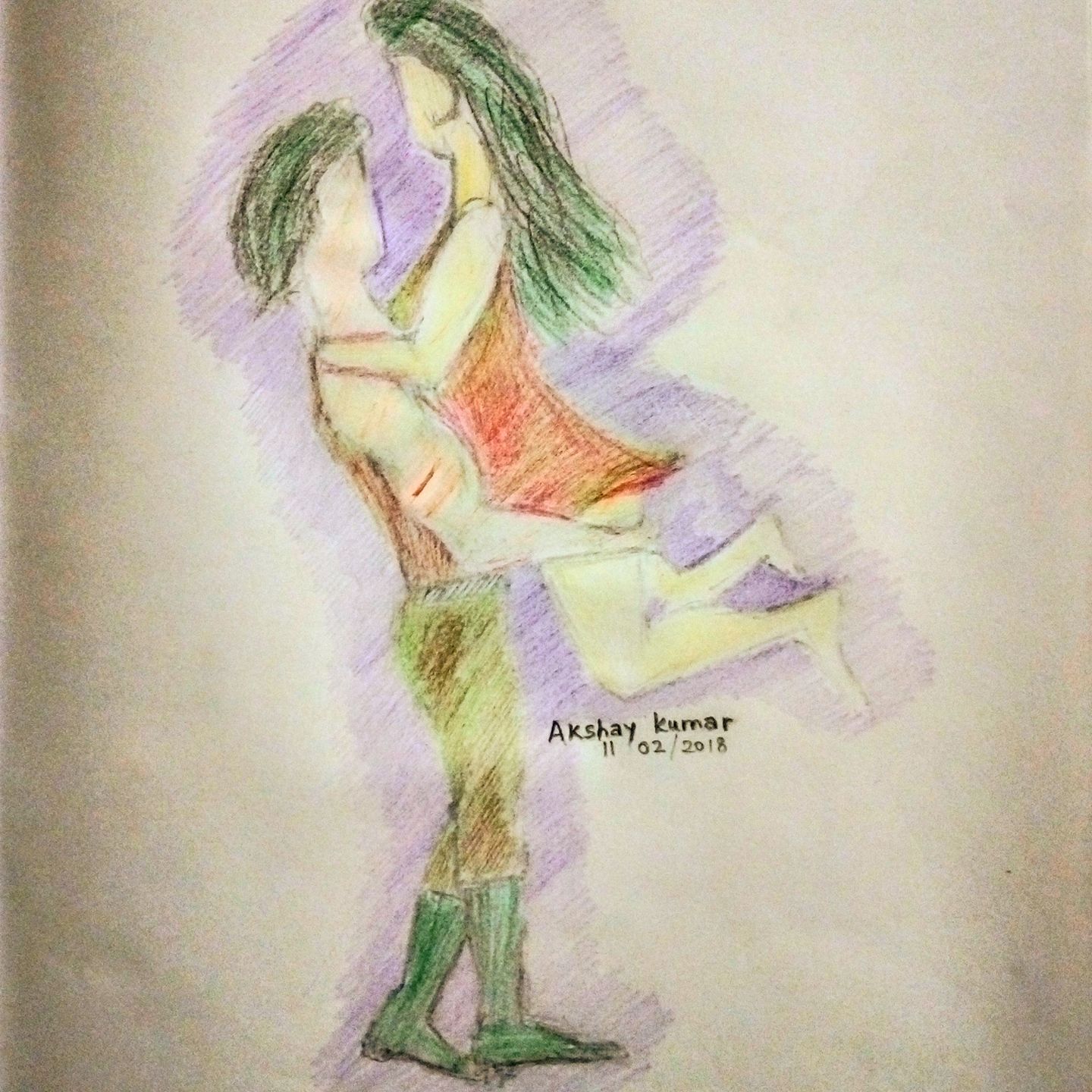 1440x1440 Akshay Kumar Color Pencil Drawing Of Romantic Love Couple - Love Couple Drawing