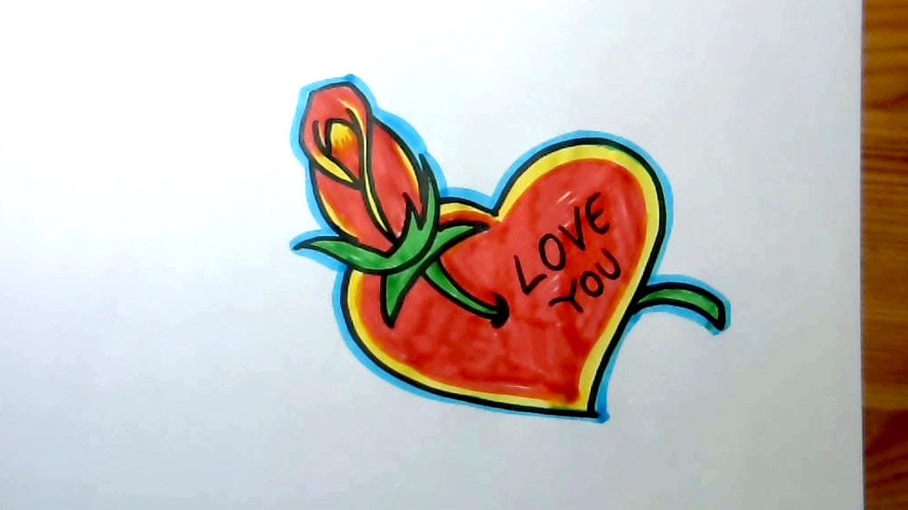 1280x720 How To Draw A Beautiful Heart And Rose Love Drawing - Love Drawing Pic