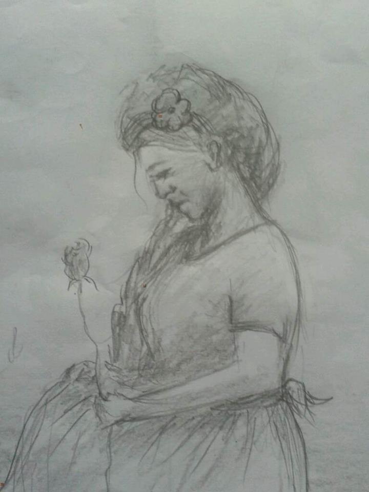 720x960 Shiju M Drawings She Love Flowers Drawing - Love Flower Drawing