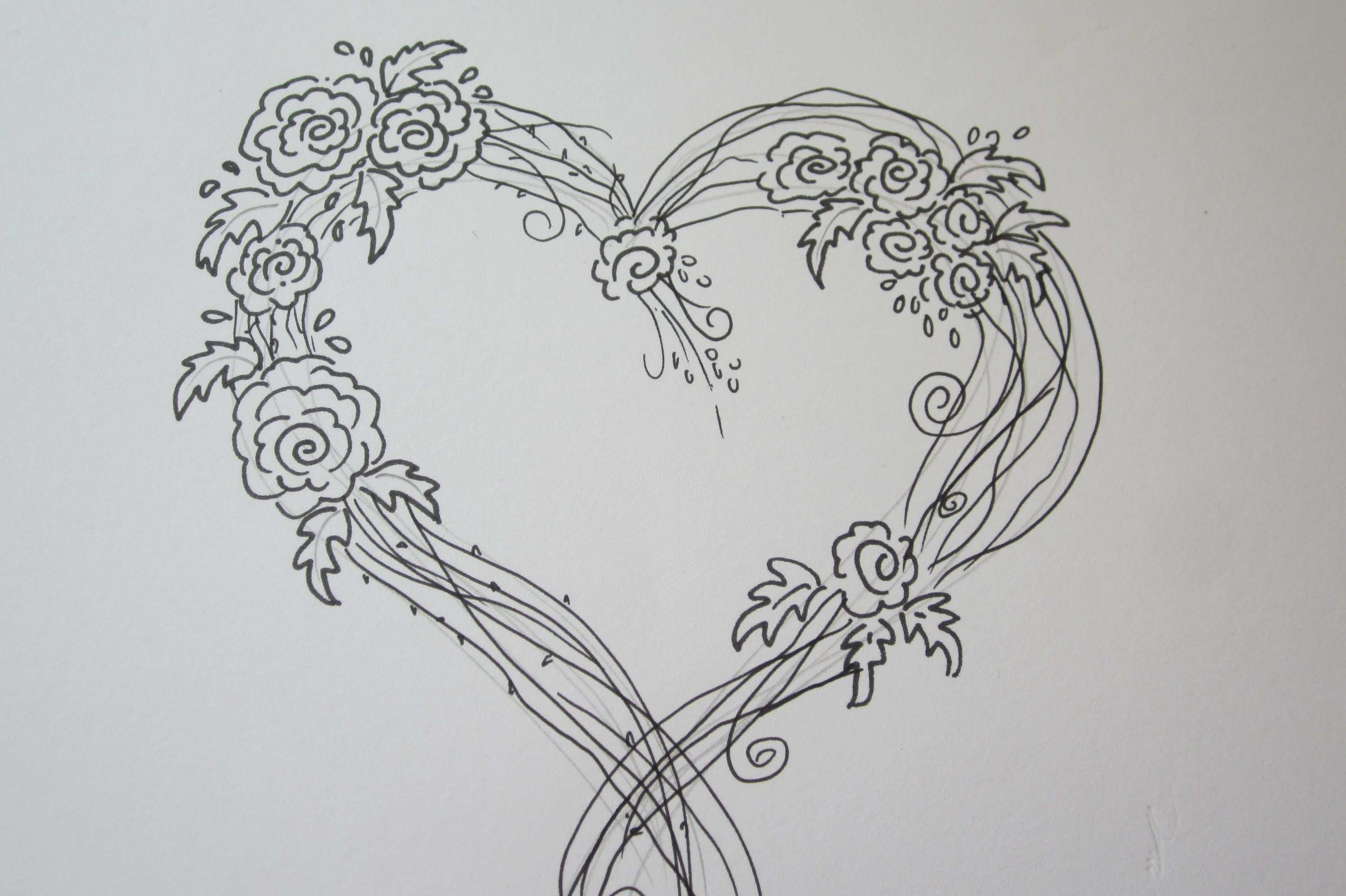 Flower Drawings With Hearts / Vector Hand Drawn Rose Wreath In Heart