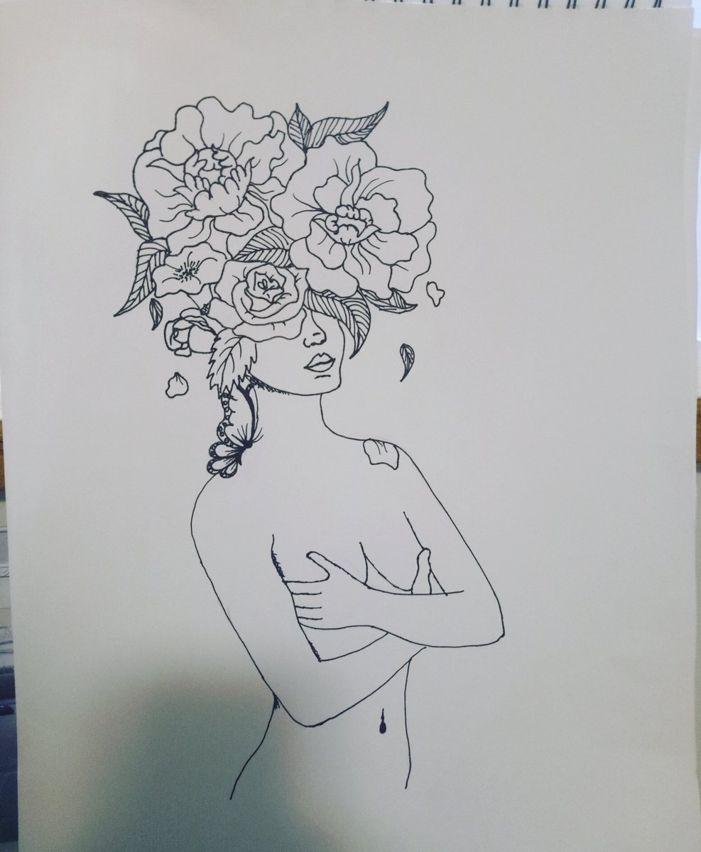 987x1200 Daniella's Drawings On Twitter Flower Girl In Progress! Love - Love Flower Drawing