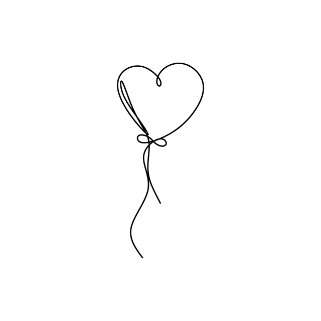 640x640 Love Heart Balloon Continuous Line Drawing Vector, Stylized - Love Heart Line Drawing