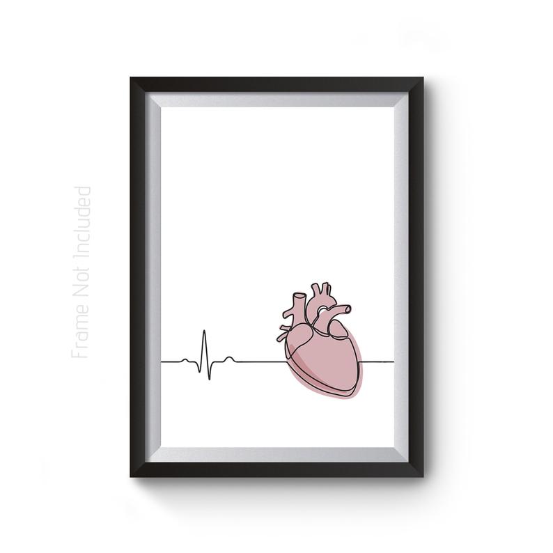794x794 Anatomical Heart Art Print Minimalist Line Work Drawing Hand Etsy - Love Heart Line Drawing