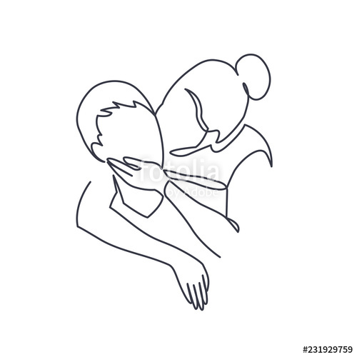 500x500 Continuous One Drawn Single Line Of Romantic Kiss Of Two Lovers - Love Story Drawing