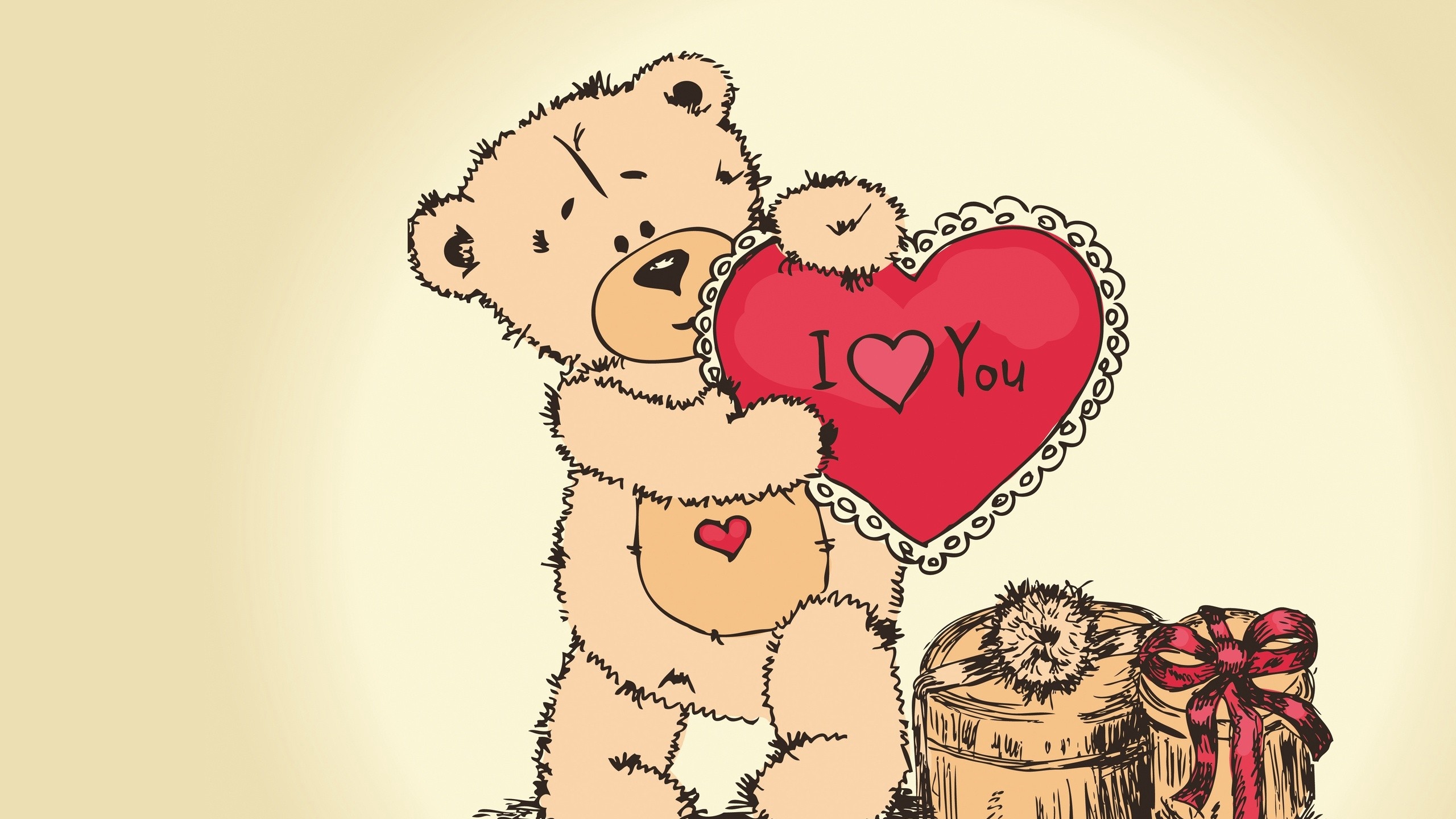2560x1440 Download Wallpaper Teddy Bear, Drawing, Heart, Paint - Love Teddy Bear Drawing