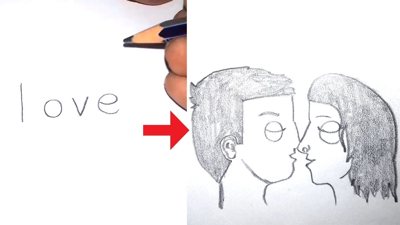 1280x720 how to draw love word into couple kiss word to drawing - Love Word Drawing