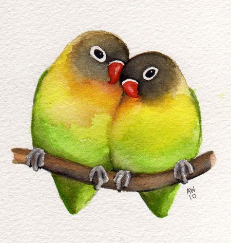 450x473 Watercolor Lovebirds Watercolor - Lovebirds Drawing