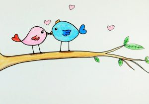 300x210 How To Draw Cute Love Birds Cute Bird Drawings - Lovebirds Drawing