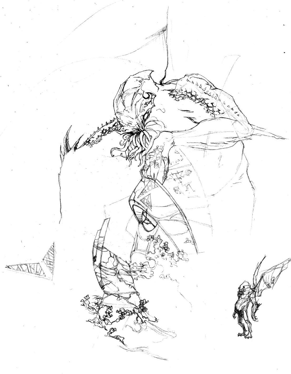 1103x1416 Cthulhu Sketch Lovecraft - Lovecraft Cthulhu Drawing