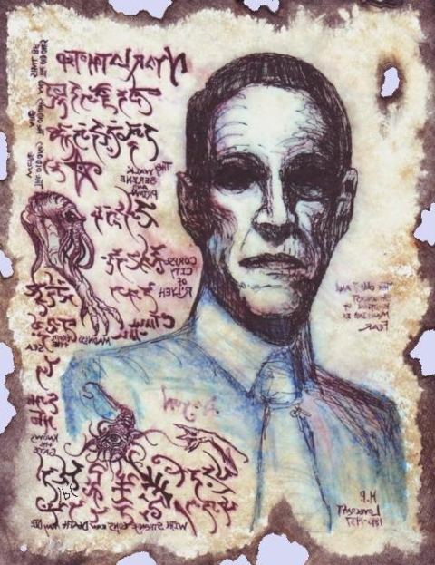 480x623 Under Vhoorl's Shadow Drawing - Lovecraft Cthulhu Drawing