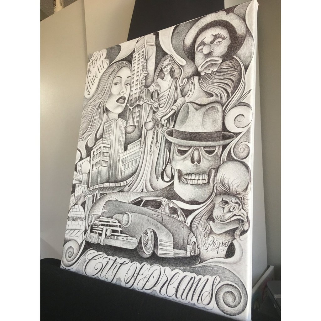 1024x1024 Day Of The Dead Pen And Ink Black And Gray Sugar Skull - Lowrider Arte Drawings