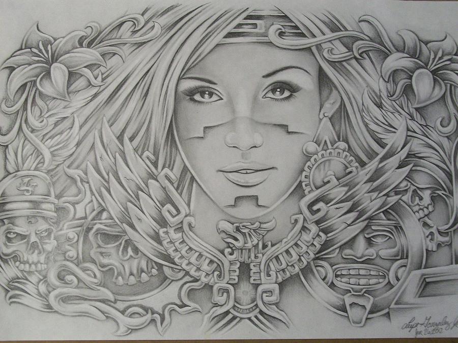 900x675 Intizarhussain Aztec Pencil Drawings - Lowrider Arte Drawings
