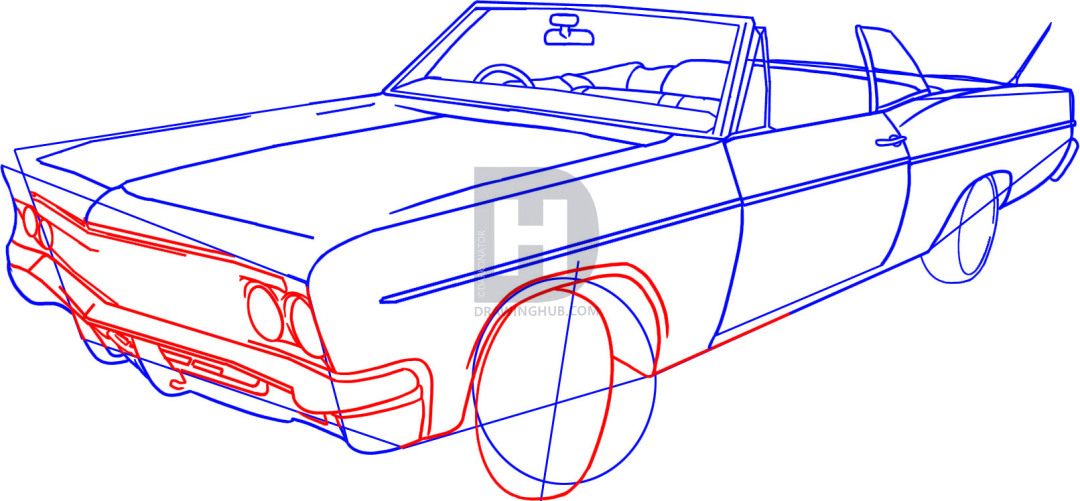 1080x501 how to draw a lowrider, step - Lowrider Car Drawings