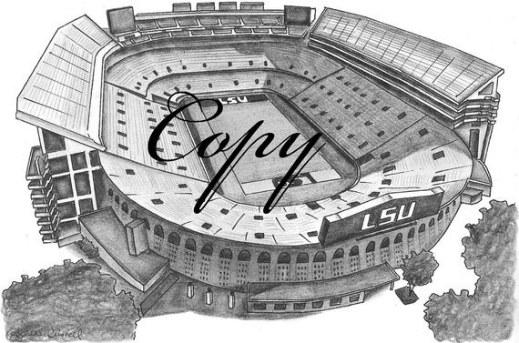 570x377 Louisiana State University Lsu Tiger Stadium Print Etsy - Lsu Drawings