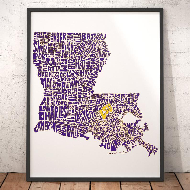 794x794 Lsu Fan Inspired Art Lsu Map Print Louisiana State Etsy - Lsu Drawings