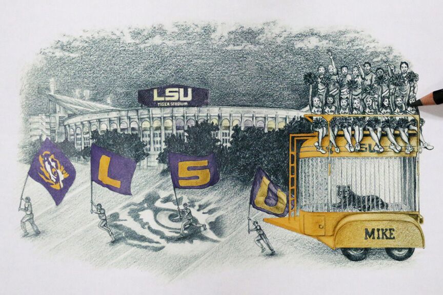 864x576 Lsu Tigers Framed D Stadium Art - Lsu Tiger Drawing