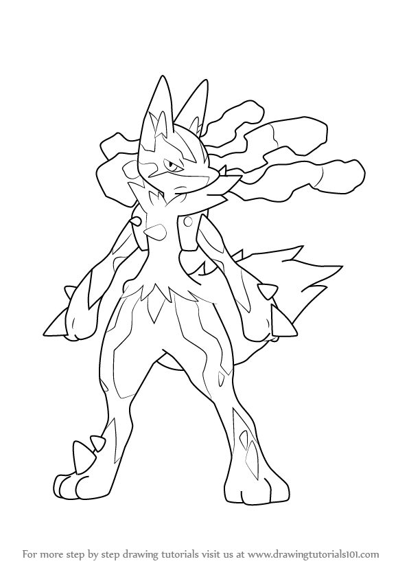 596x843 How To Draw Mega Lucario From Pokemon - Lucario Drawing