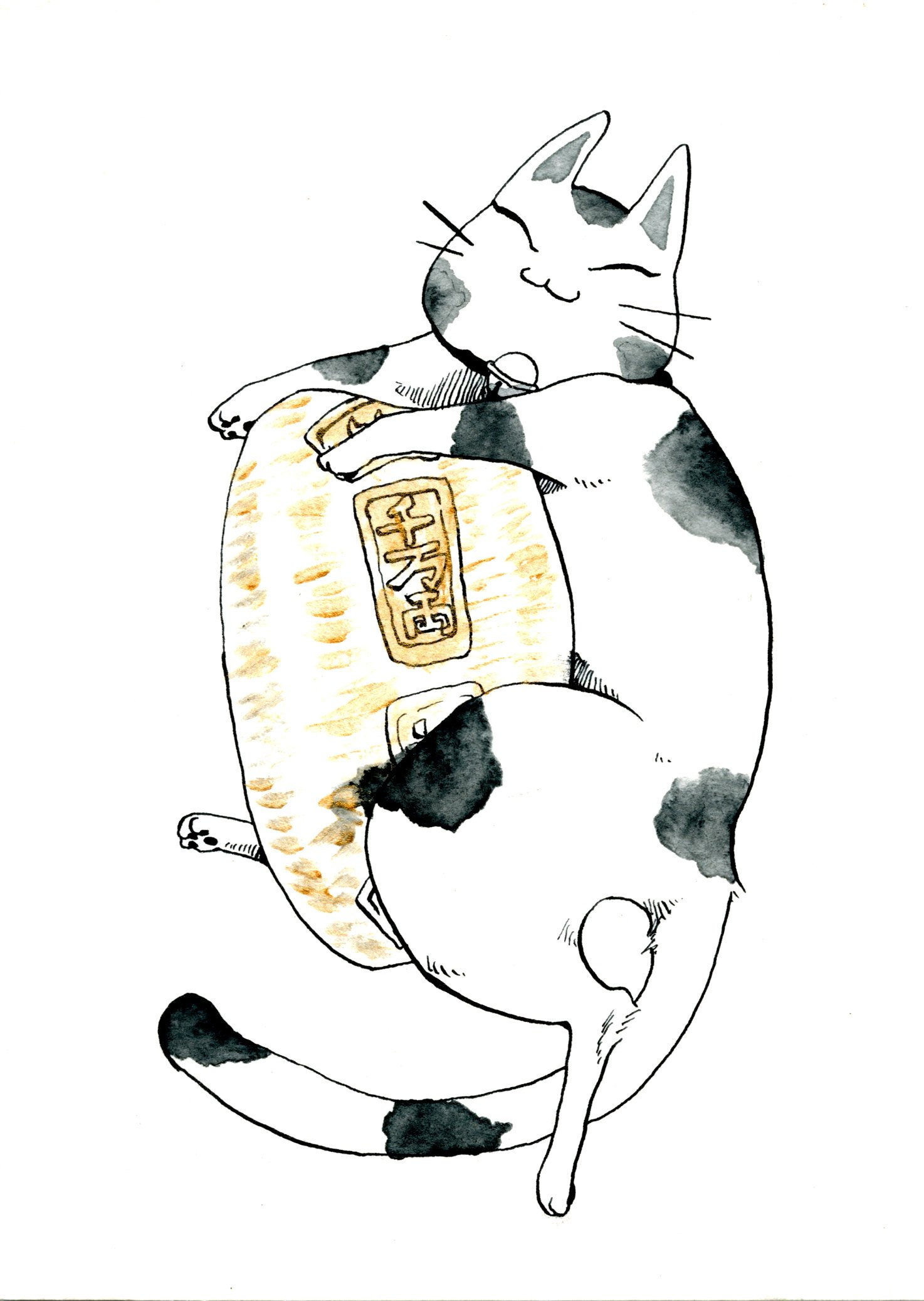 1474x2075 lucky cat original drawing etsy - Lucky Cat Drawing
