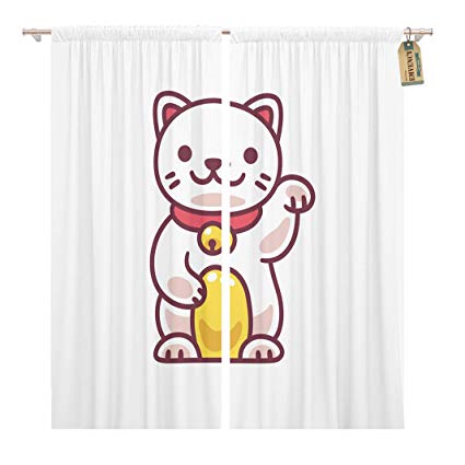 425x425 golee window curtain cute cartoon maneki neko japanese - Lucky Cat Drawing