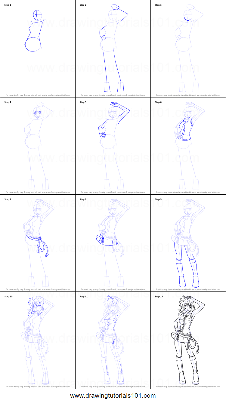 751x1343 how to draw lucy heartfilia from fairy tail printable step - Lucy Heartfilia Drawing