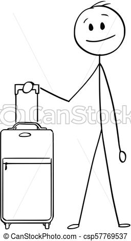 256x470 cartoon of man or male tourist with travel luggage or case - Luggage Drawing