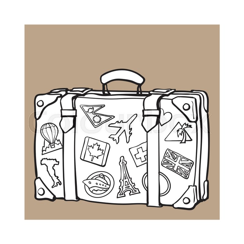 800x800 hand drawn retro style travel suitcase stock vector colourbox - Luggage Drawing