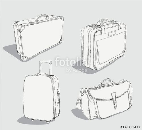 500x459 outlined luggage set - Luggage Drawing