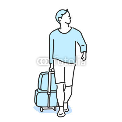 400x400 tourists moving through airport with luggage hand drawn line - Luggage Drawing