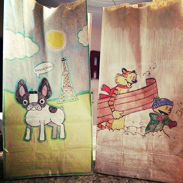 605x605 mom draws inspiring illustrations on her kids' lunch bags every day - Lunch Bag Drawings