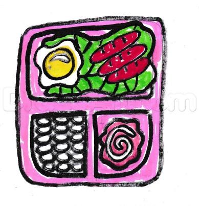 389x403 how to draw lunchbox with breakfast, step - Lunch Box Drawing