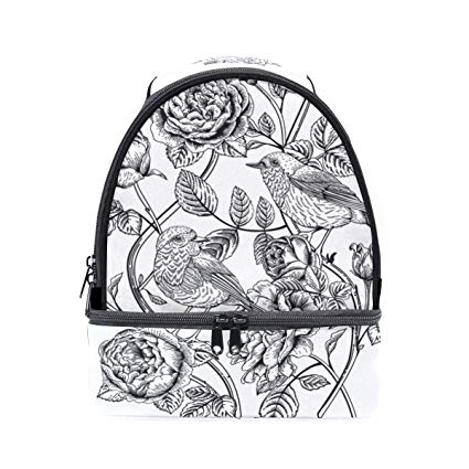 425x425 lunch box drawing roses and birds adult insulated - Lunch Box Drawing