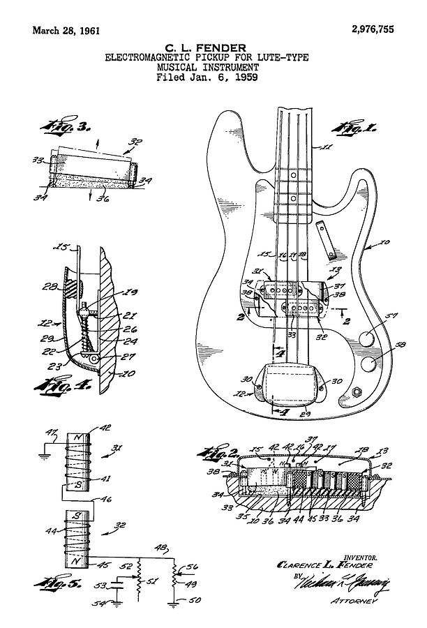 612x900 patent drawing for the electromagnetic pickup for lute type - Lute Drawing