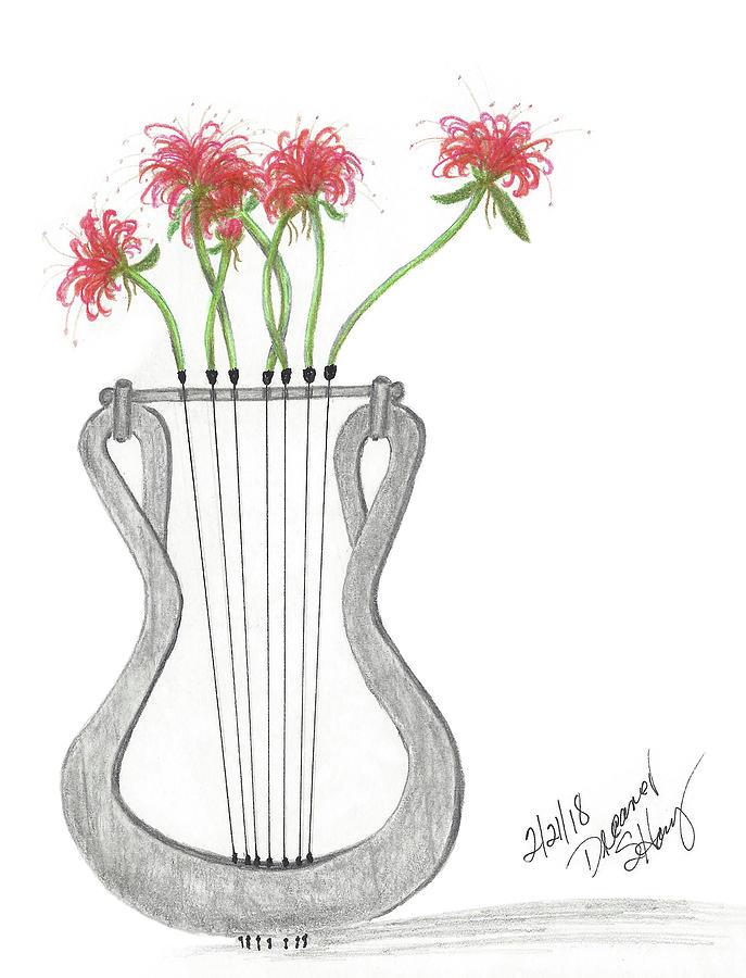 687x900 Lyre And Spider Lilies Drawing - Lyre Drawing