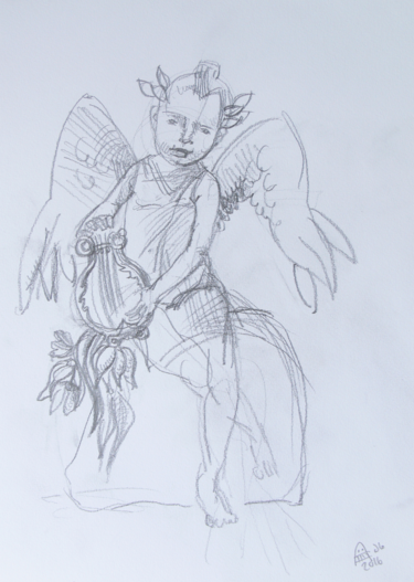 375x527 The Musical Angel With Lyre Drawing - Lyre Drawing