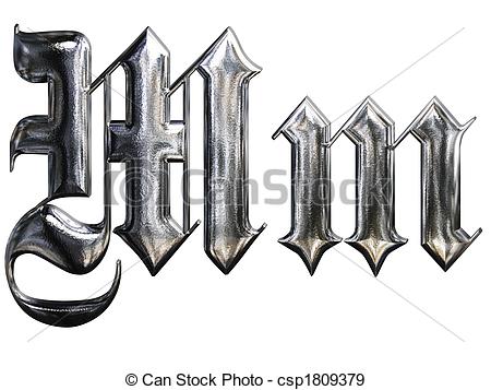 450x357 metallic patterned letter of german gothic alphabet font letter m - M Drawing